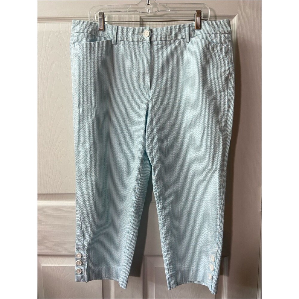Talbots White and Light Blue Striped Seersucker Pants 14